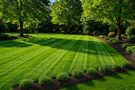Technicians from Cutting Edge Landscaping, LLC mowing and edging a Perry, GA home’s backyard after a summer storm